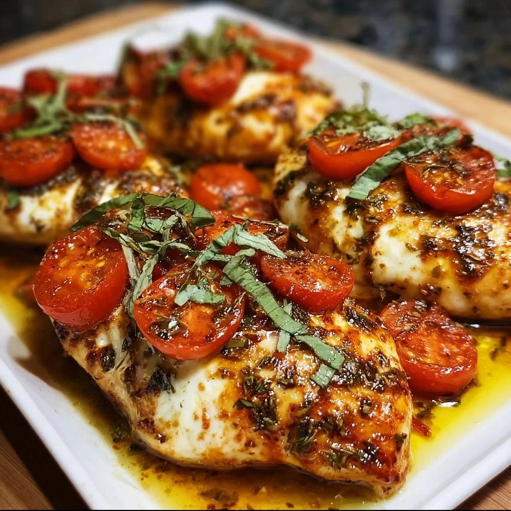 Baked Caprese chicken with mozzarella and tomatoes