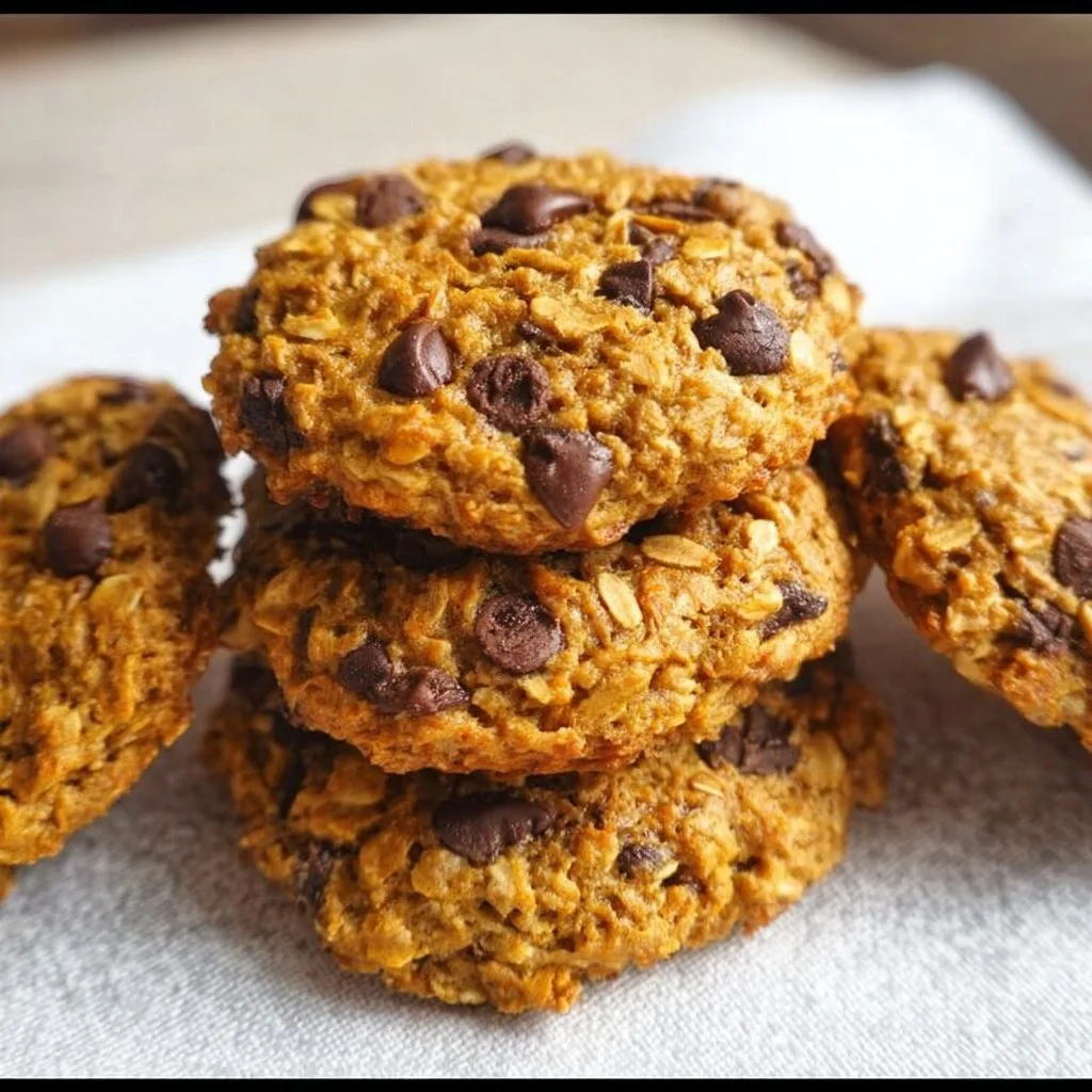 Delicious Pumpkin Oatmeal Chocolate Chip Cookies on a plate