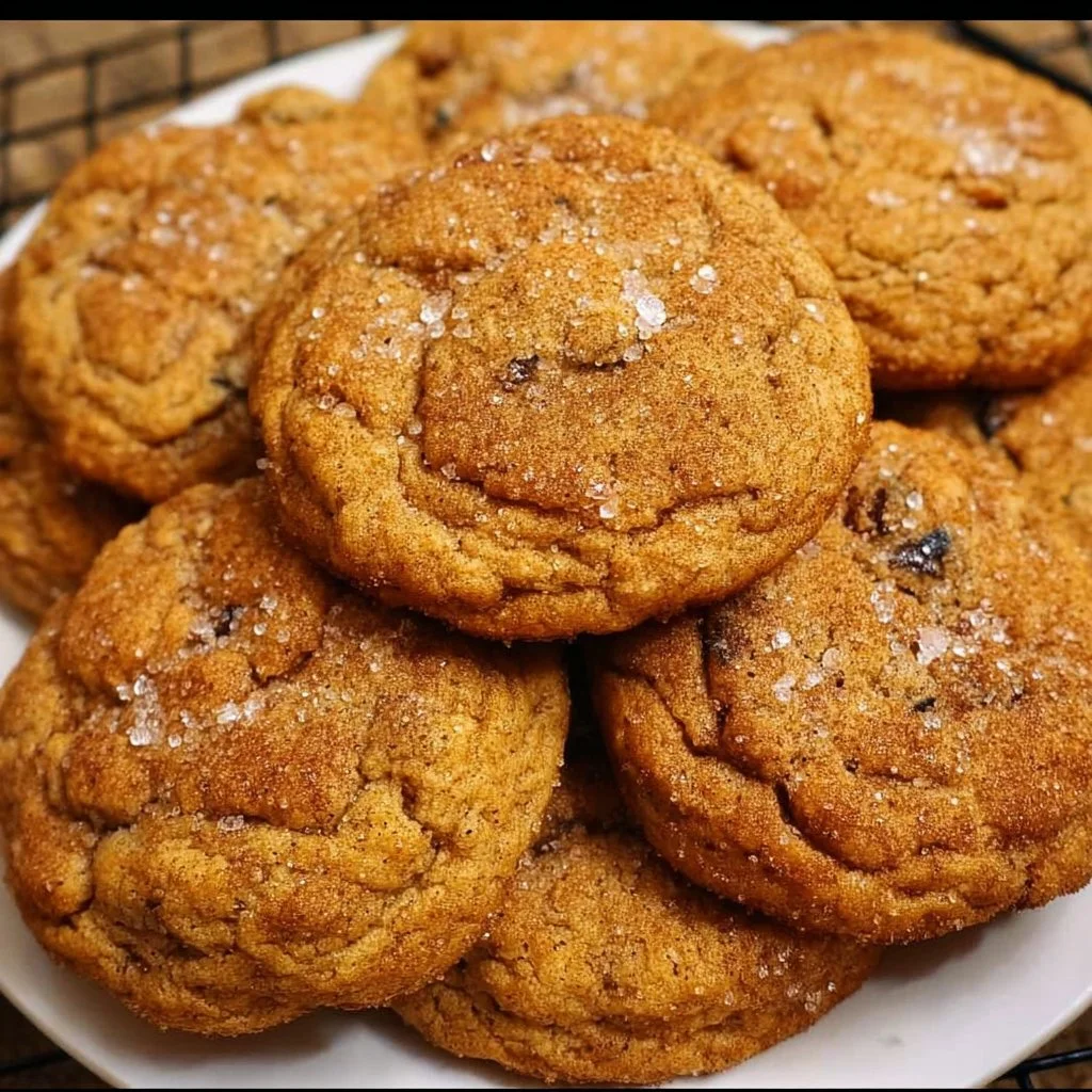 Soft and chewy pumpkin cookies on a plate with autumn leaves